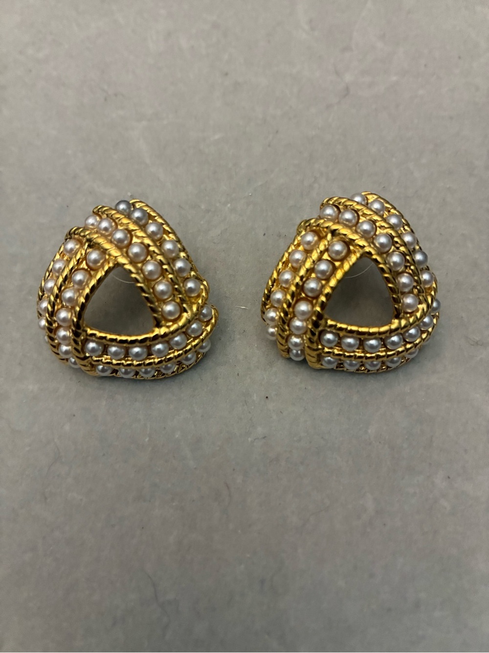 Gold and Pearl triangle Earrings -